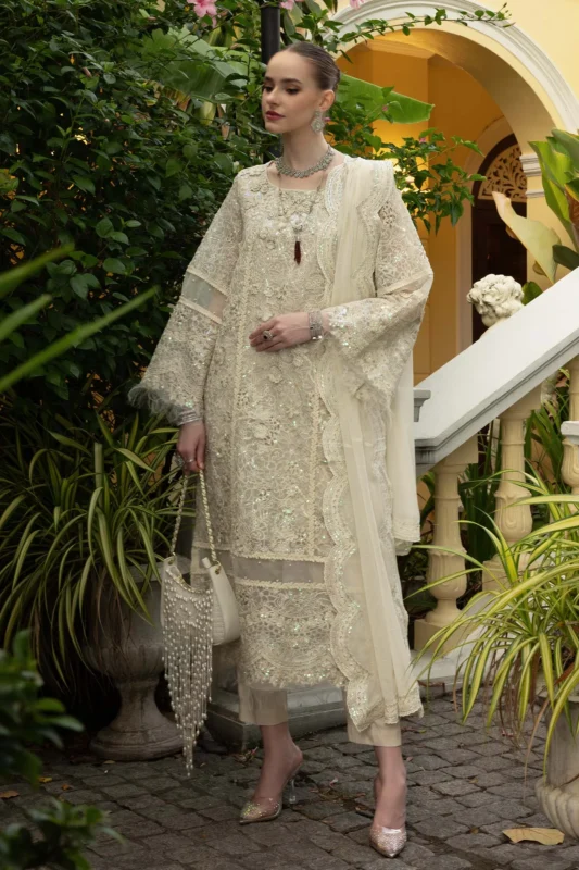 Zilverah 3-Piece Embroidered Organza Party Wear Suit Off-White Buy Online Pakistan