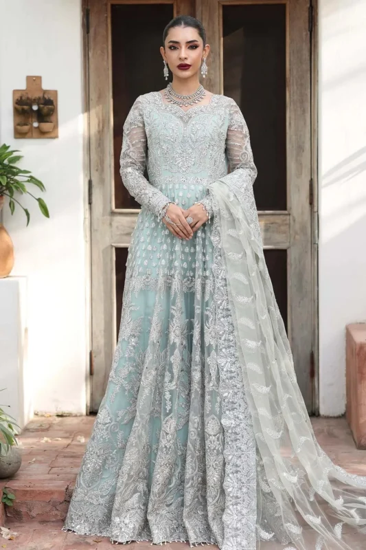Zilverah aqua embroidered organza party wear 3-piece suit — buy online Pakistan