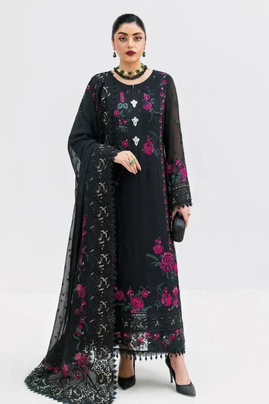 Zilverah Black Embroidered Georgette 3-Piece Party Wear Suit — Buy Online Pakistan