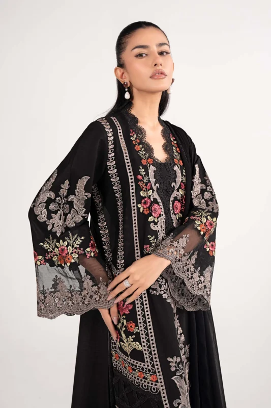 Zilverah Black Embroidered Lawn 3-Piece Party Wear Suit – Buy Online Pakistan