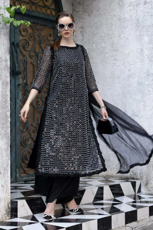 Zilverah Black Embroidered Organza 3-Piece Formal Wear Suit – Buy Online Pakistan