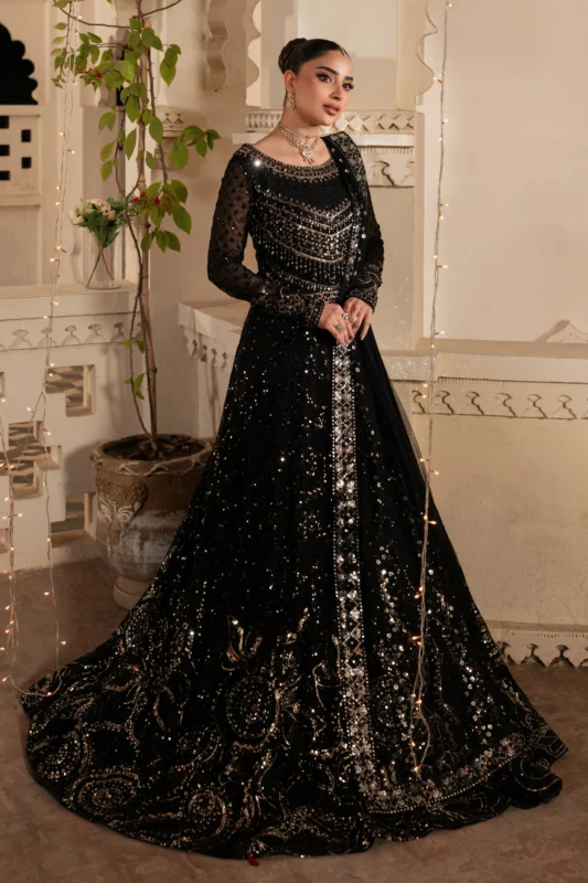 Zilverah Black Net Embroidered Lehenga – Luxury Formal Wear Pakistan