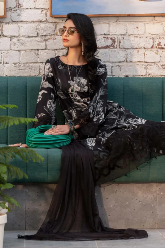 Zilverah Black Printed Lawn 3-Piece Party Wear Suit – Buy Online Pakistan