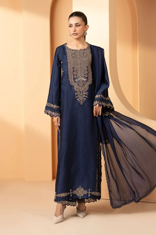 Zilverah Blue Embroidered Self Tassel Silk 3-Piece Party Wear Suit – Buy Online Pakistan