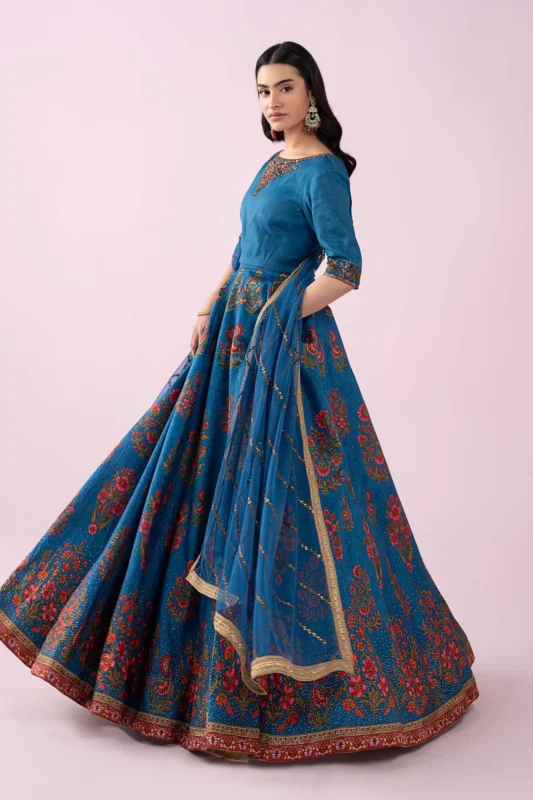 Zilverah Blue Raw Silk Embroidered 3-Piece Party Wear Suit – Buy Online Pakistan