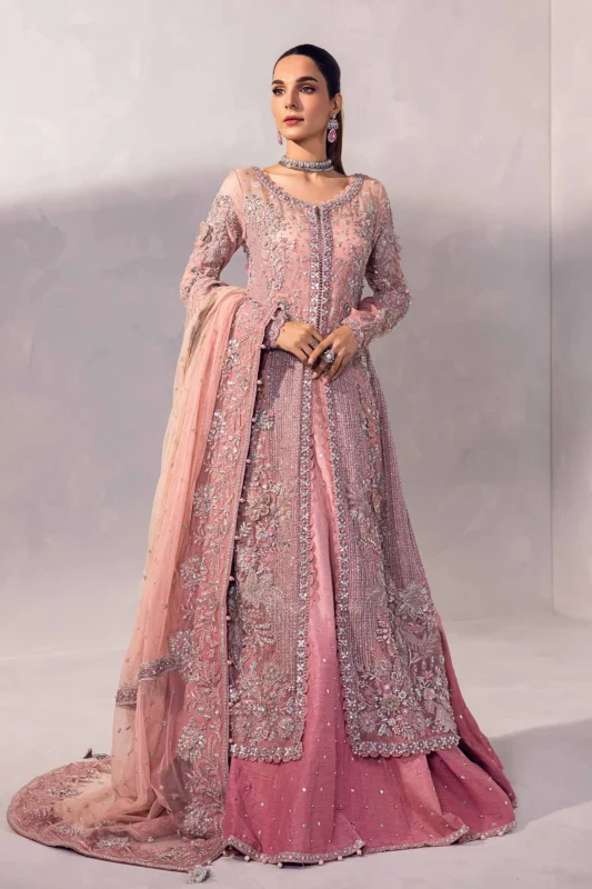 Zilverah Blush Pink Ombre Bridal Lehenga Set – Luxury Party Wear Pakistan
