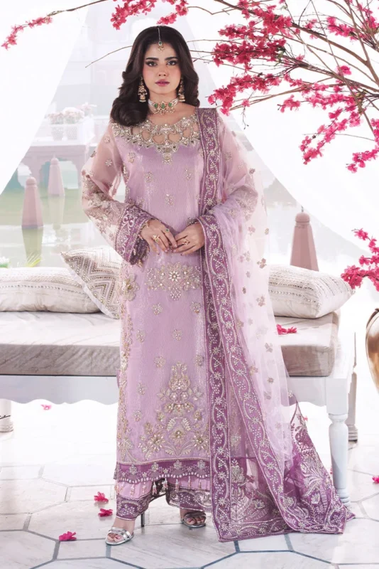 Zilverah blush pink embroidered organza 3-piece formal wear suit — buy online Pakistan