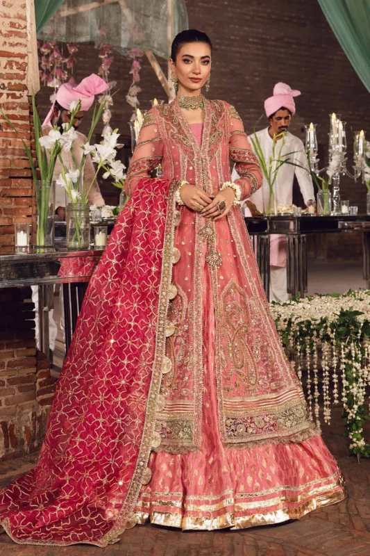Zilverah Gulsum candy pink frock lehenga set formal wear Pakistan — front view
