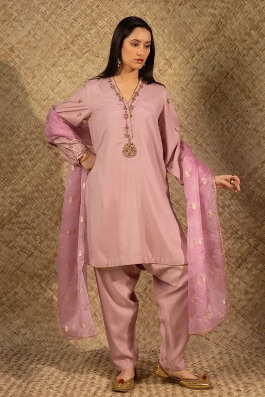 Zilverah Candy Pink Raw Silk Embroidered 3-Piece Formal Wear Suit – Buy Online Pakistan