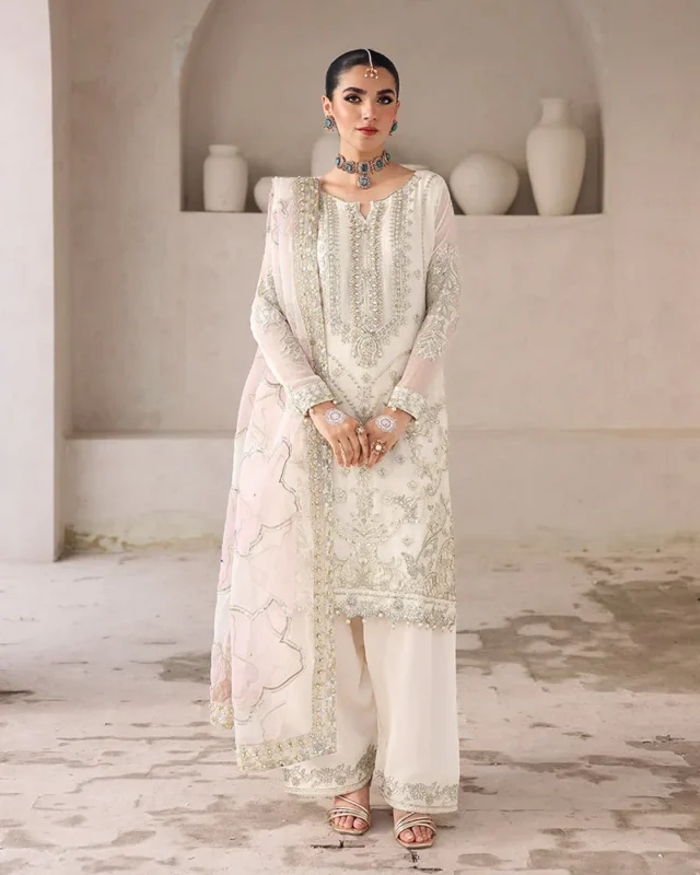 Zilverah 3-piece chiffon sequin embroidered party wear suit buy online Pakistan