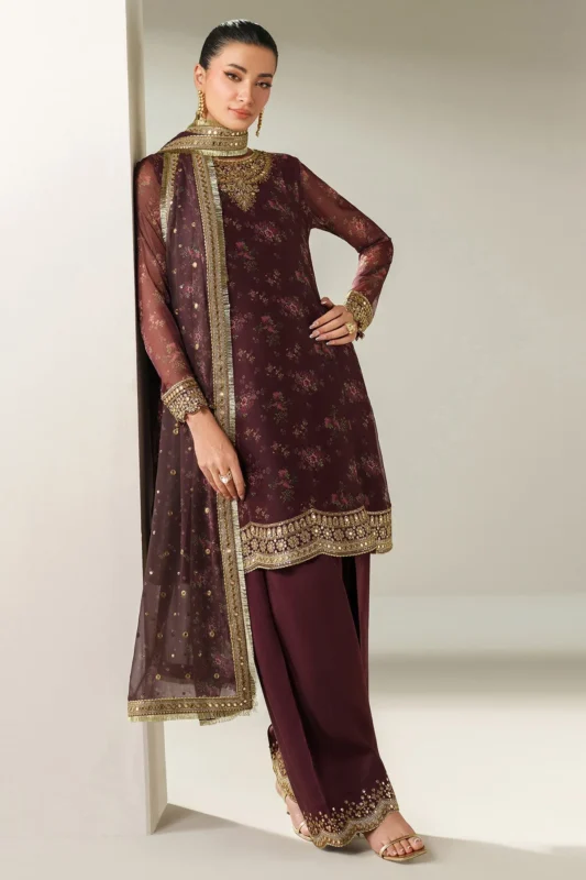 Zilverah embroidered chiffon party wear 3-piece suit buy online Pakistan