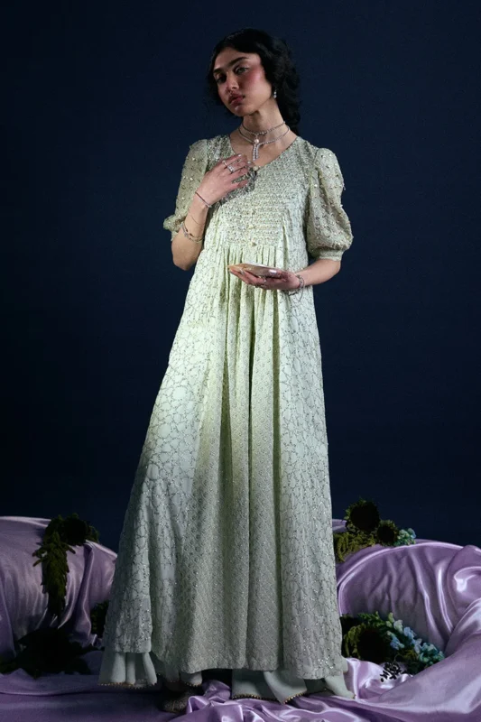 Zilverah embroidered Anarkali gharara formal wear in green — buy Pakistani dress online Pakistan