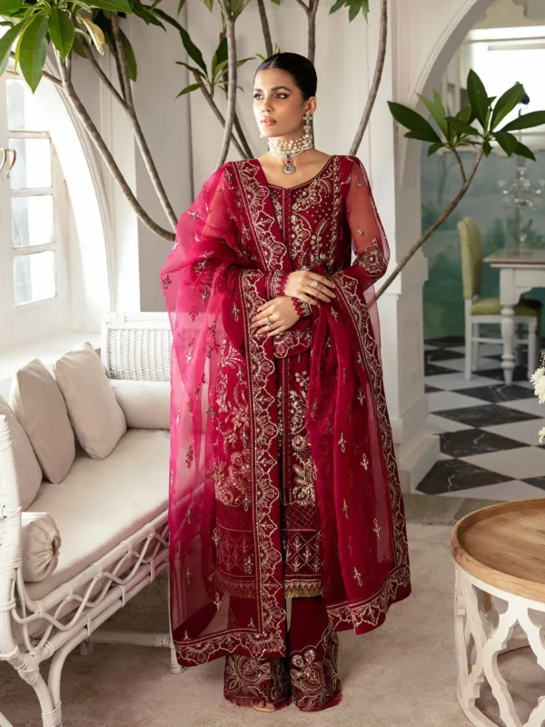 Zilverah Red Embroidered Organza 3-Piece Party Wear Suit - Buy Online Pakistan