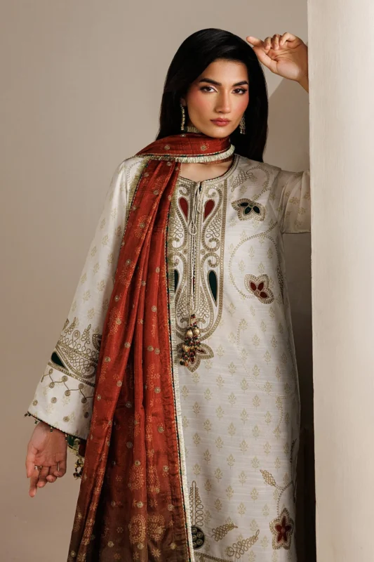 Zilverah Embroidered Raw Silk 3-Piece Party Wear Formal Suit Buy Online Pakistan