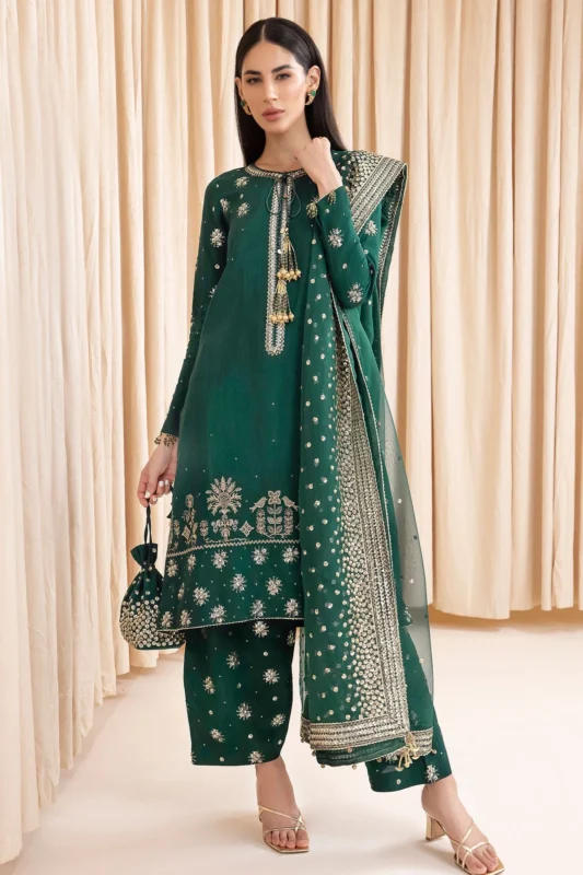 Zilverah Embroidered Raw Silk Party Wear 3-Piece Set - Buy Online Pakistan