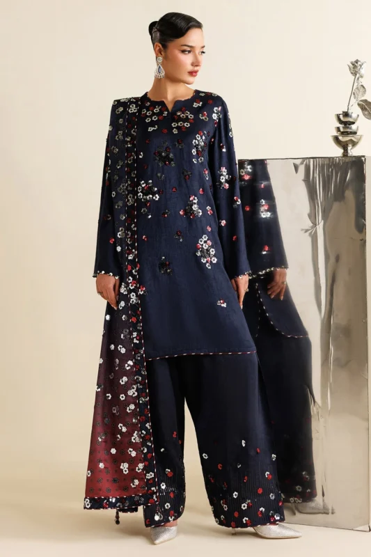 Zilverah Embroidered Raw Silk Party Wear Dress - Buy Online Pakistan