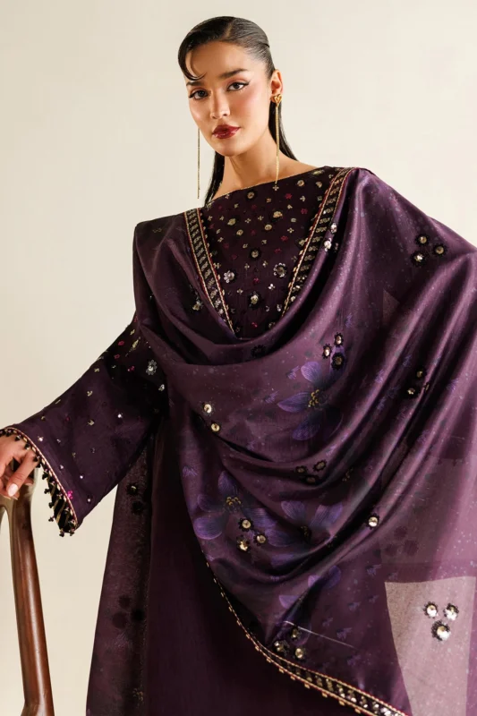 Zilverah Embroidered Raw Silk Party Wear Suit Pakistan - Featured Look