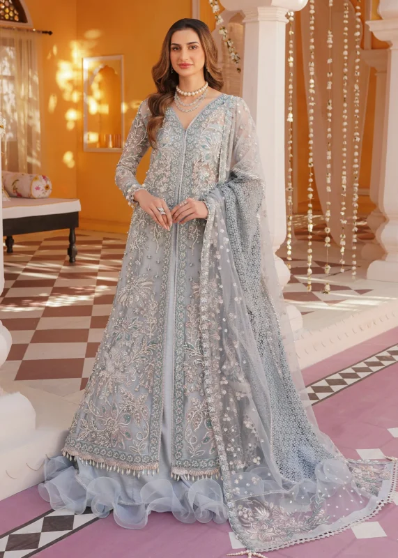 Zilverah Frost ice-blue embroidered formal wear gown – buy online Pakistan