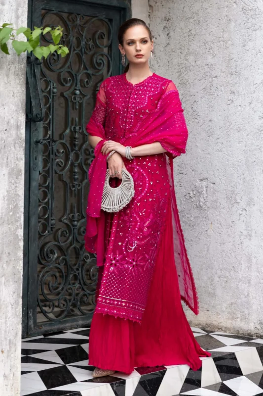 Zilverah Fuchsia Pink 3-Piece Embroidered Organza Formal Wear Suit — Buy Online Pakistan