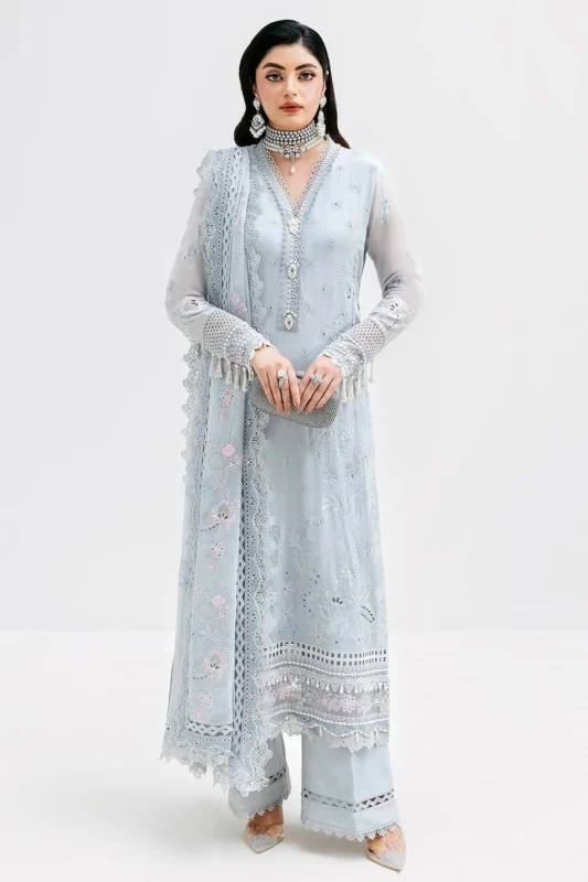 Zilverah Stone Grey Embroidered Georgette 3-Piece Party Wear Suit — Buy Online Pakistan