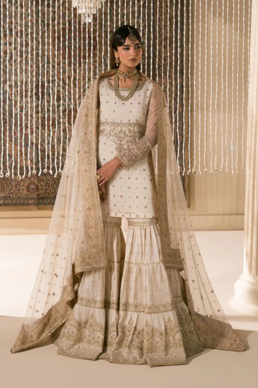 Zilverah Honey Beige Organza Formal Wear 3-Piece for Nikkah and Walima — Buy Online Pakistan