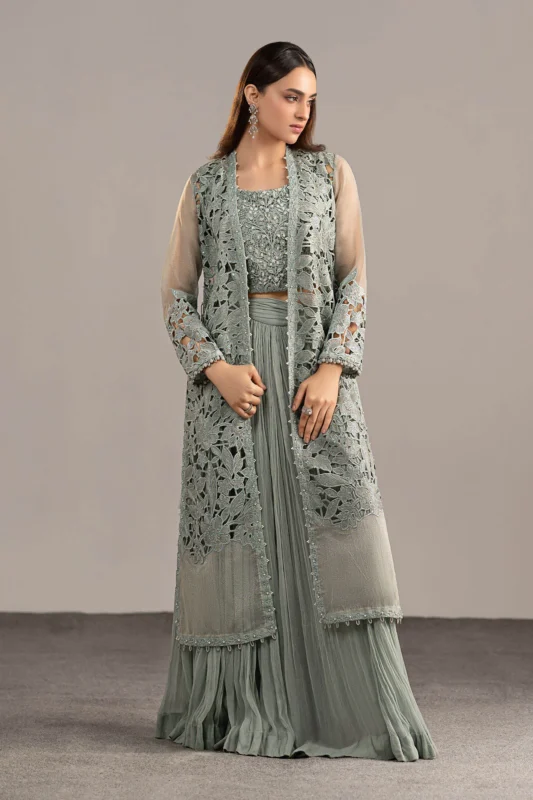 Zilverah Ice Blue Embroidered Zari Organza Sharara Suit – Luxury Formal Wear Pakistan