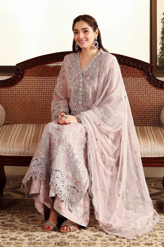 Zilverah lilac embroidered organza 3-piece party wear suit – buy online Pakistan