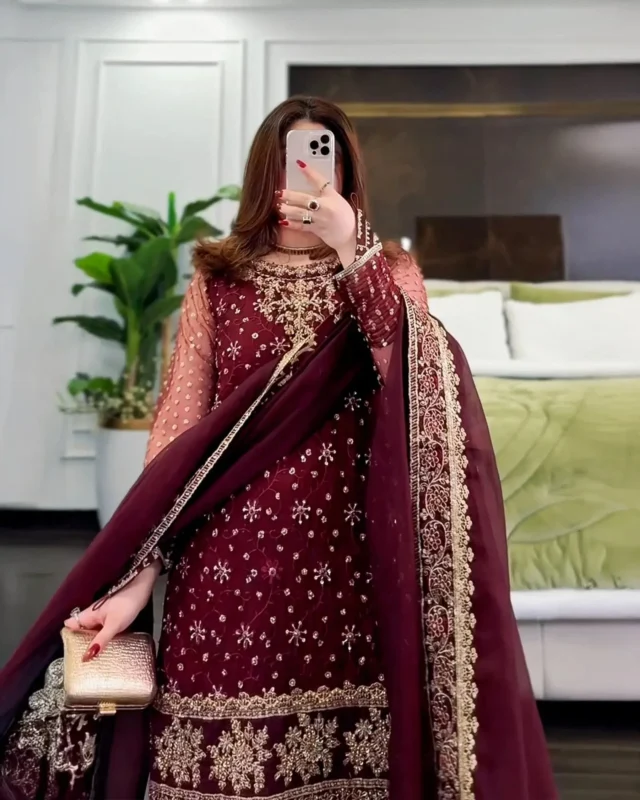 Zilverah Maroon Organza Gharara 3 Piece Party Wear Buy Online Pakistan