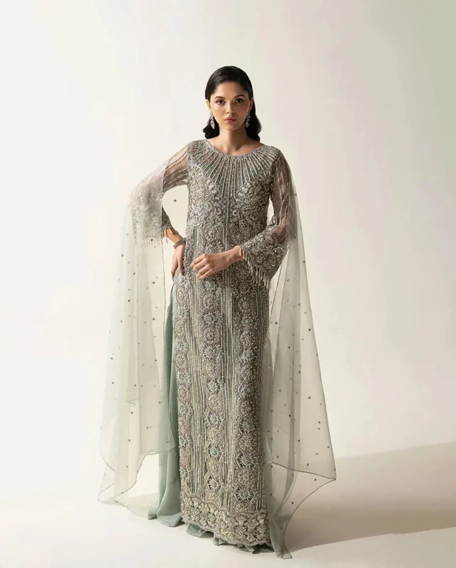 Zilverah Mint Green Luxury Net Embellished Party Wear Frock Buy Online Pakistan