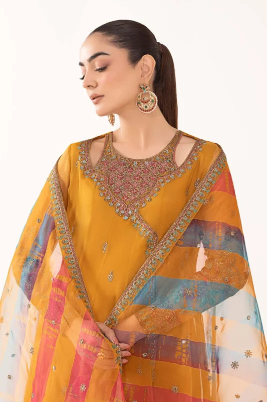 Zilverah Mustard Embroidered Organza Party Wear 3-Piece Suit — Buy Online Pakistan