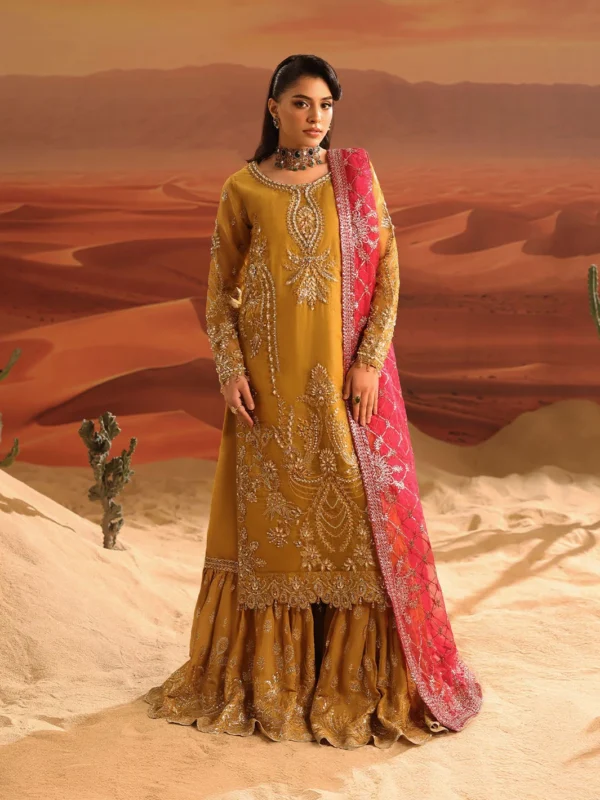 Zilverah Mustard Organza Gharara 3-Piece Formal Wear Buy Online Pakistan
