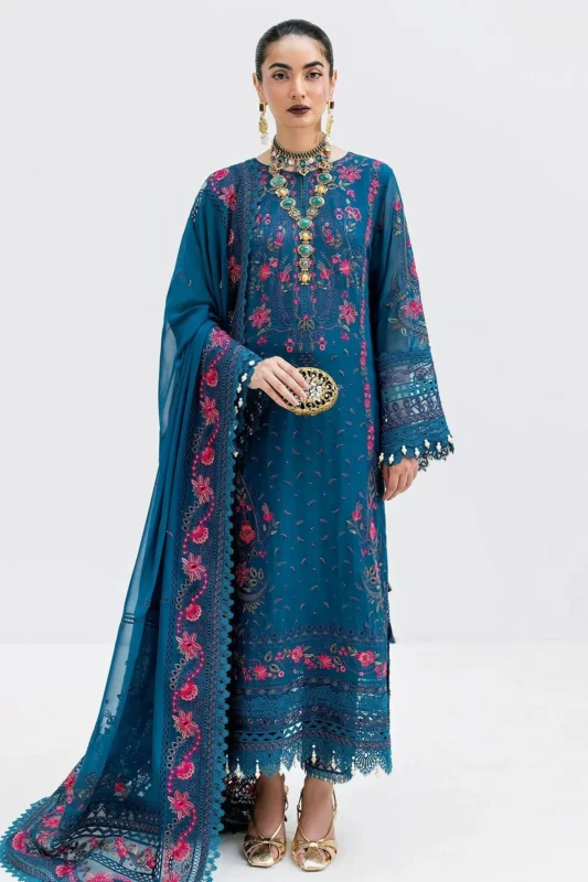 Zilverah navy blue embroidered georgette 3-piece formal wear suit — buy online Pakistan