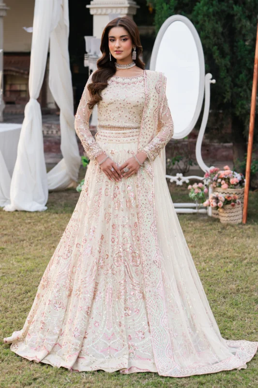 Zilverah off white net lehenga 3 piece party wear dress buy online Pakistan