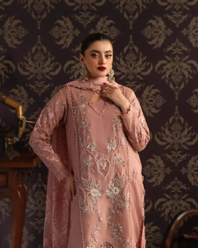 Zilverah Organza 3-Piece Party Wear Suit in Peach – Buy Online Pakistan