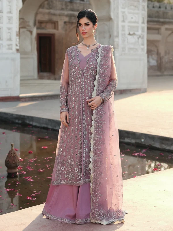 Zilverah Organza Sharara Party Wear Dress with Mirror Work and Pearls - Buy Online Pakistan