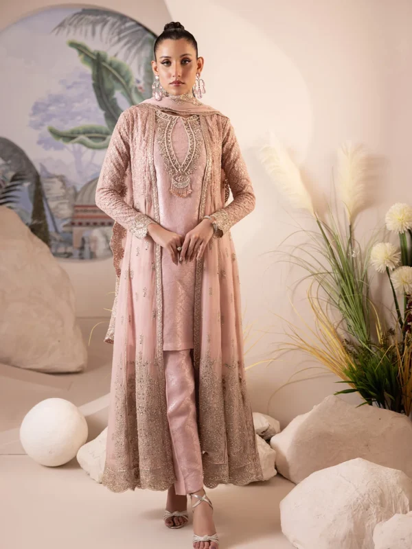 Zilverah peach embroidered party wear gown with stone work — buy online Pakistan