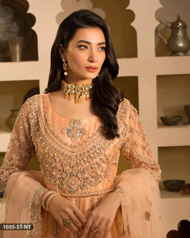 Zilverah Peach Net Maxi 3 Piece Party Wear for Weddings – Buy Online Pakistan