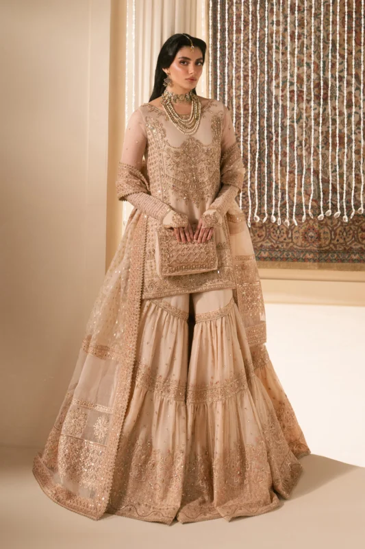 Zilverah Peach Organza 4-Piece Party Wear for Nikkah and Engagement – Buy Online Pakistan