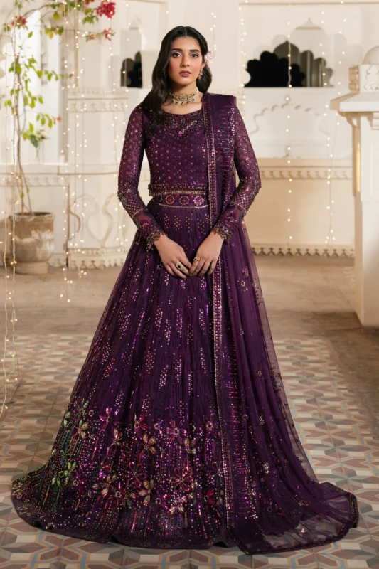 Zilverah purple net 3-piece lehenga formal wear buy online Pakistan