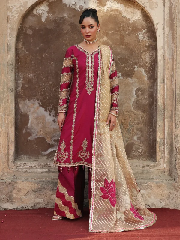 Zilverah raw silk embroidered formal wear 3-piece dress buy online Pakistan