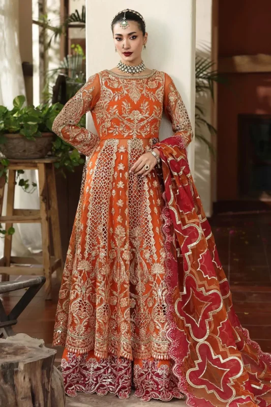 Zilverah Rust Orange Embroidered Organza 3-Piece Party Wear Suit — Buy Online Pakistan