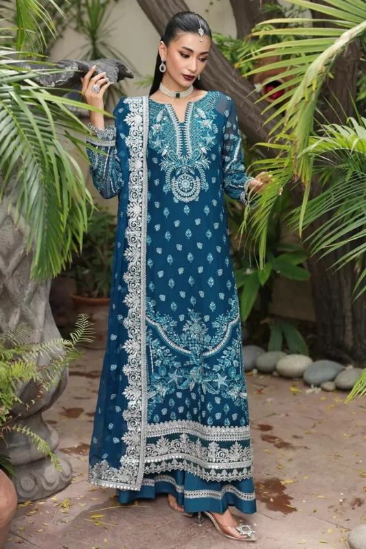 Zilverah sea green embroidered chiffon party wear 3-piece suit — buy online Pakistan