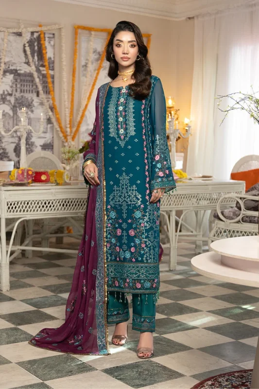 Zilverah Sea Green Embroidered Chiffon 3-Piece Formal Wear Suit - Buy Online Pakistan